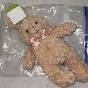 Charming Tan Stuffed Bunny with Pink Checkered Bow